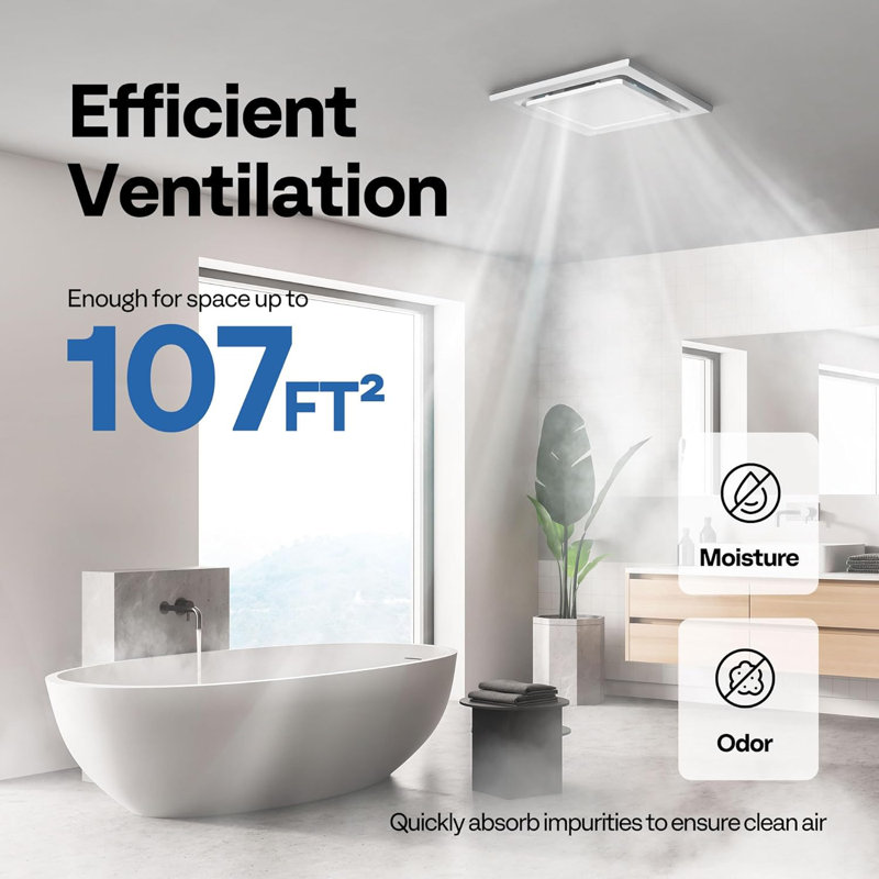 165 CFM Bathroom Exhaust Fan With 6500K LED Light - 4" Duct, Quiet 2.5 Sones 5 thumbnail image